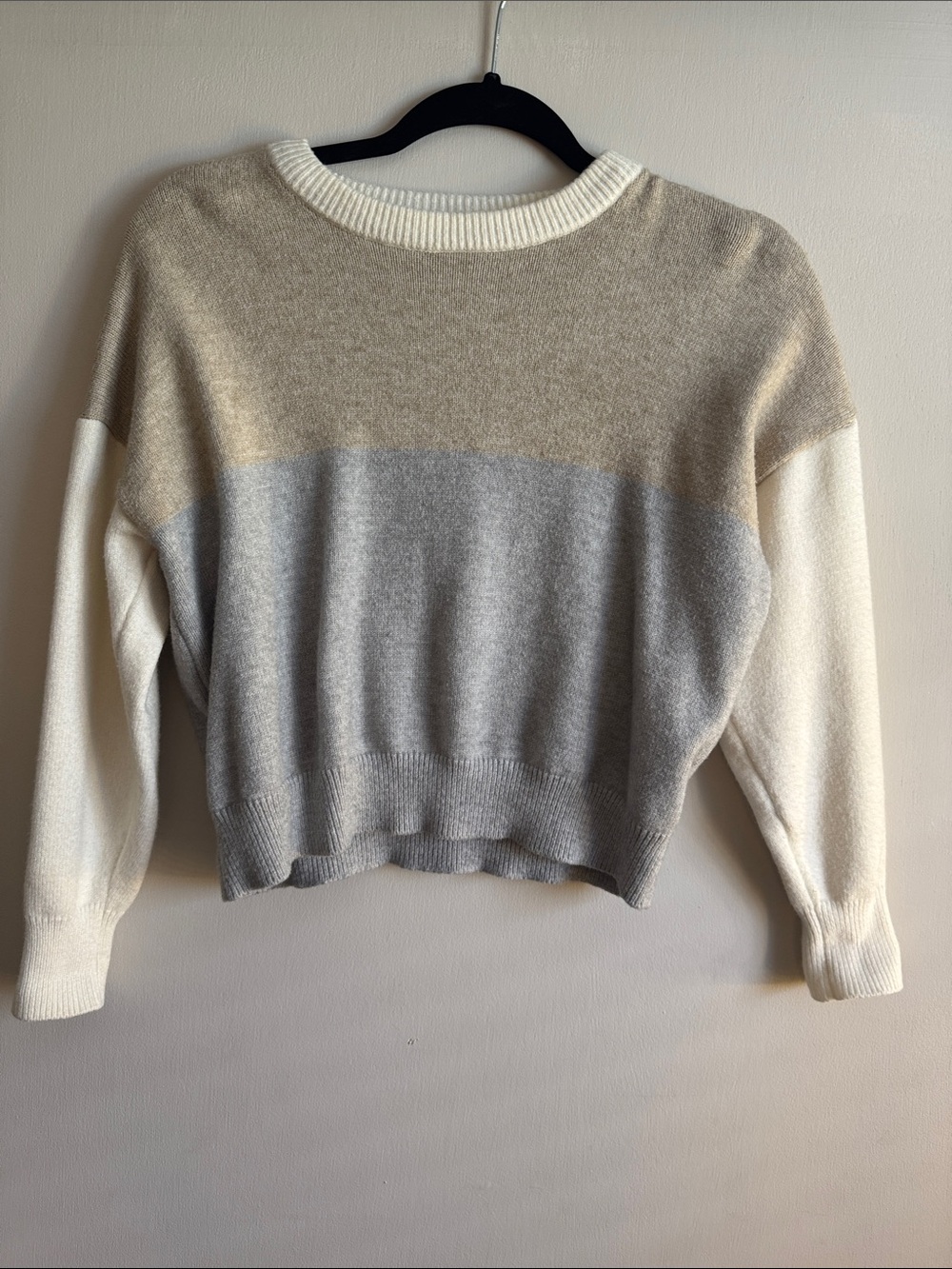 Neutral Colorblock Crewneck Sweater - Cream, Tan & Light Gray